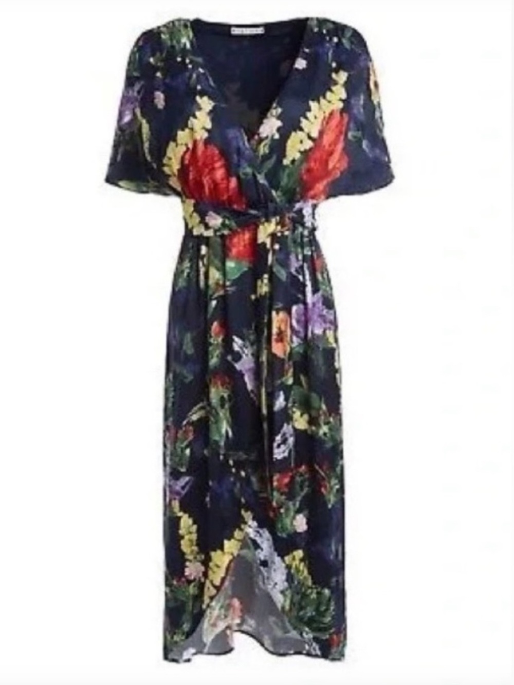 Alice & Olivia Clarine floral high‎ low short sleeved wrap style midi dress 6